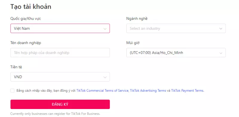 Tạo tài khoản quảng cáo TikTok Ads