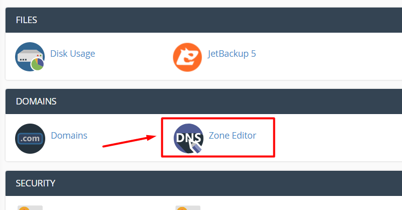 Tại giao diện Email, chọn Zone Editor để truy cập