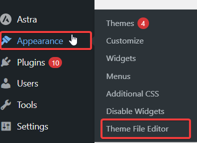 Appearance > Theme File Editor.